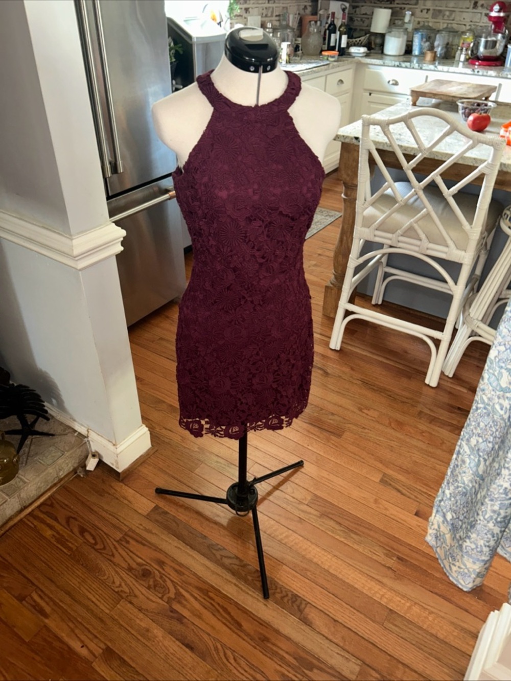 Lulu's Wine Burgundy Lace Halter Mini Dress